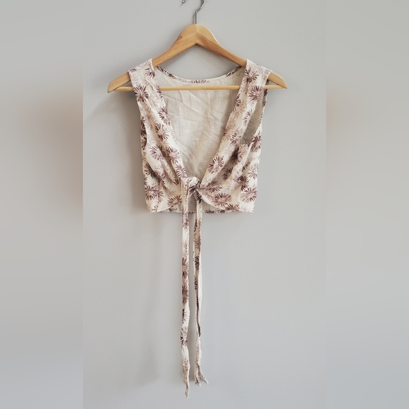 Shein Cream Linen & Viscose Crop Tie Back Tank Top. Medium. EUC - Picture 3 of 9